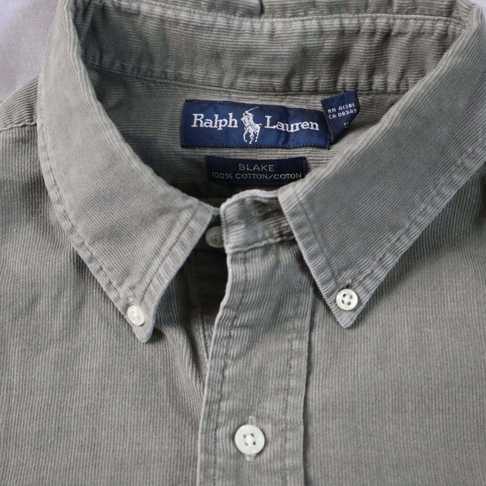 Ralph Lauren Blake Corduroy Button Down Shirt Men Green Long Sleeve Polo L Large